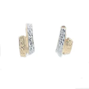 Etched Design Huggie Earrings - 14kt Two-Tone Gold
