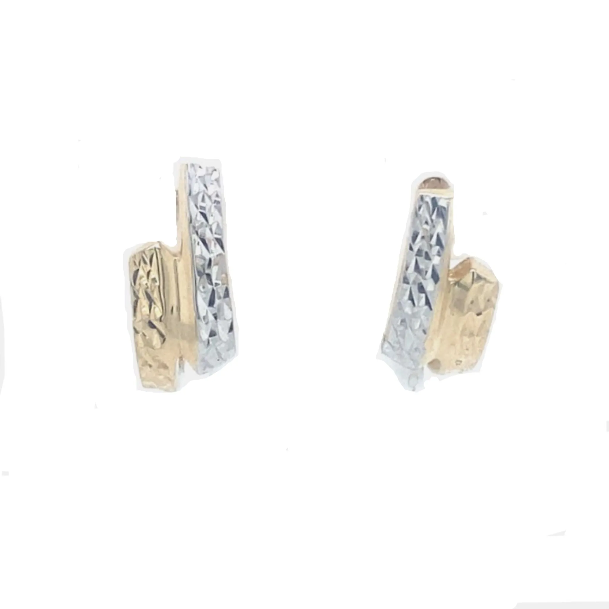 Etched Design Huggie Earrings - 14kt Two-Tone Gold