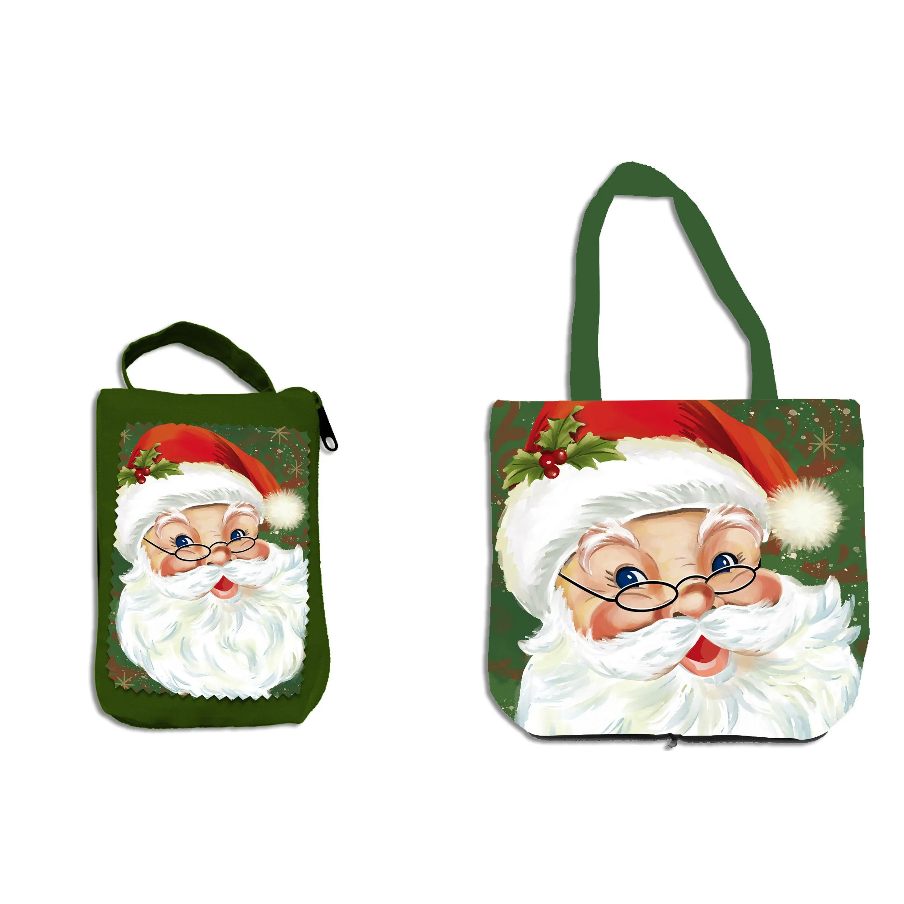 Evergreen Gifts,Jinglebell Square Santa Compact Tote Bag,15x0.1x14 Inches
