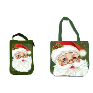 Evergreen Gifts,Jinglebell Square Santa Compact Tote Bag,15x0.1x14 Inches