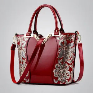Fashion Black Embroidered Leather Shoulder Bag