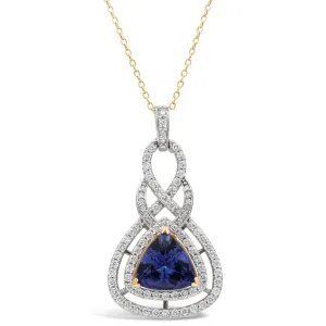 Fashion Swirl Trillion Tanzanite Pendant in Two-Tone Gold