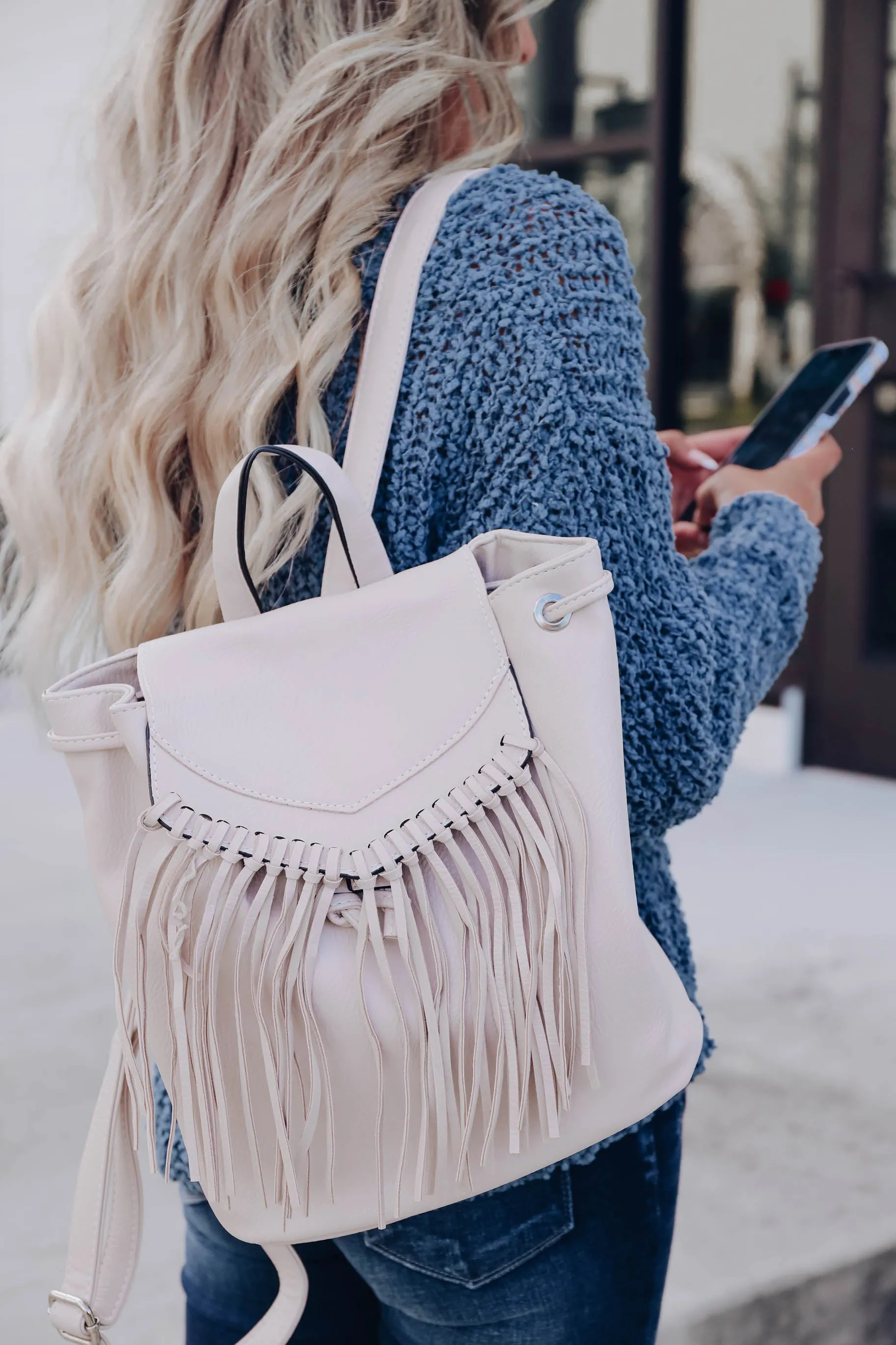 Felise Faux Leather Fringe Backpack