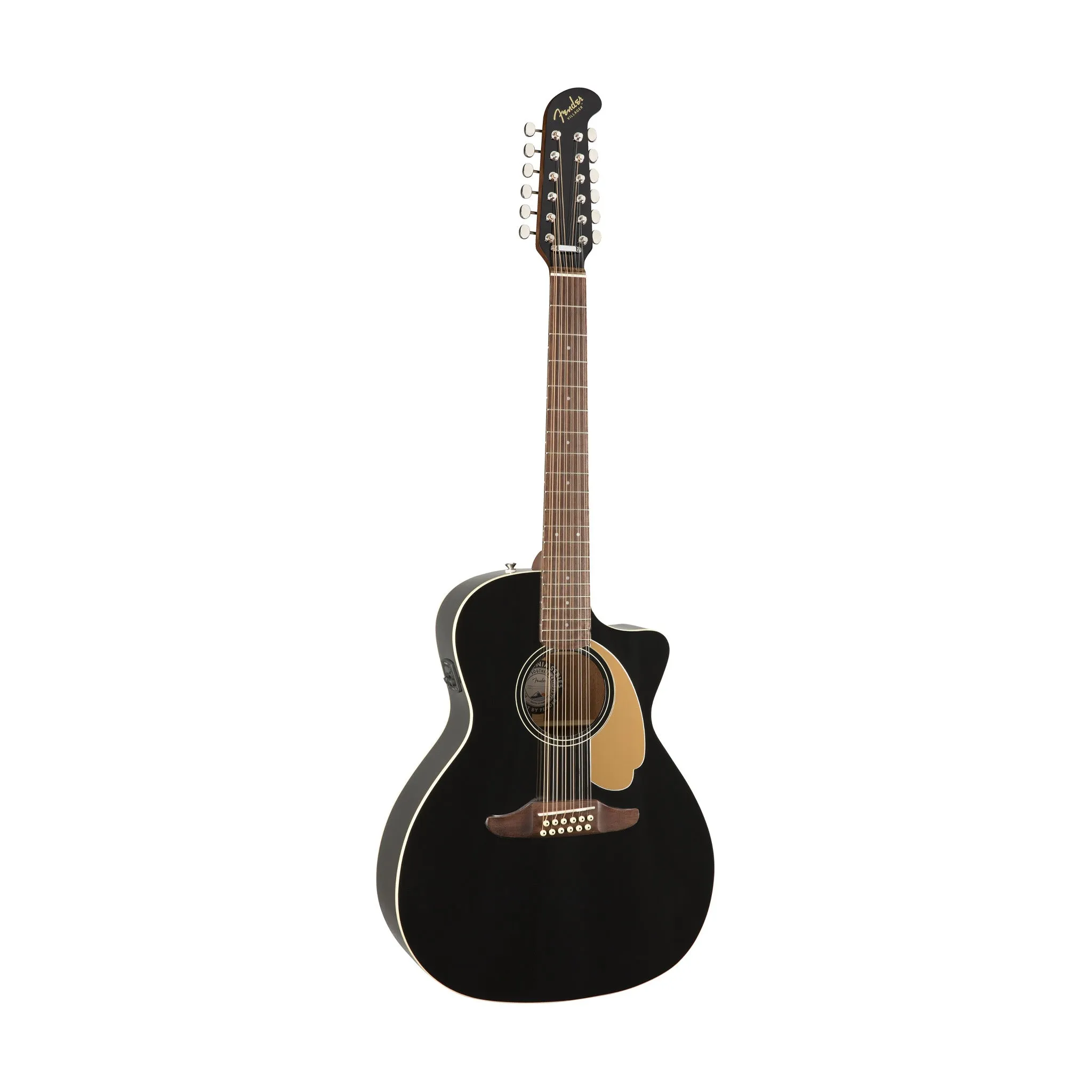 Fender California Series Villager 12-String V3 Semi-Acoustic Guitar w/ Gig Bag, Walnut FB, Black