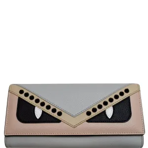 FENDI Monster Studs Leather Bugs Continental Wallet Grey