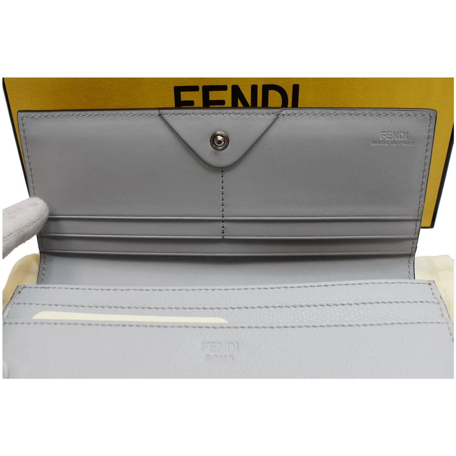 FENDI Monster Studs Leather Bugs Continental Wallet Grey