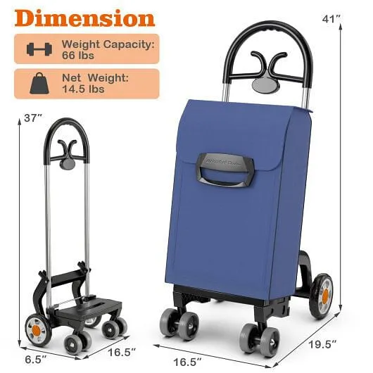 Folding Shopping Cart Utility Hand Truck with Rolling Swivel Wheels-Blue - Color