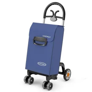 Folding Shopping Cart Utility Hand Truck with Rolling Swivel Wheels-Blue - Color