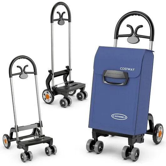 Folding Shopping Cart Utility Hand Truck with Rolling Swivel Wheels-Blue - Color