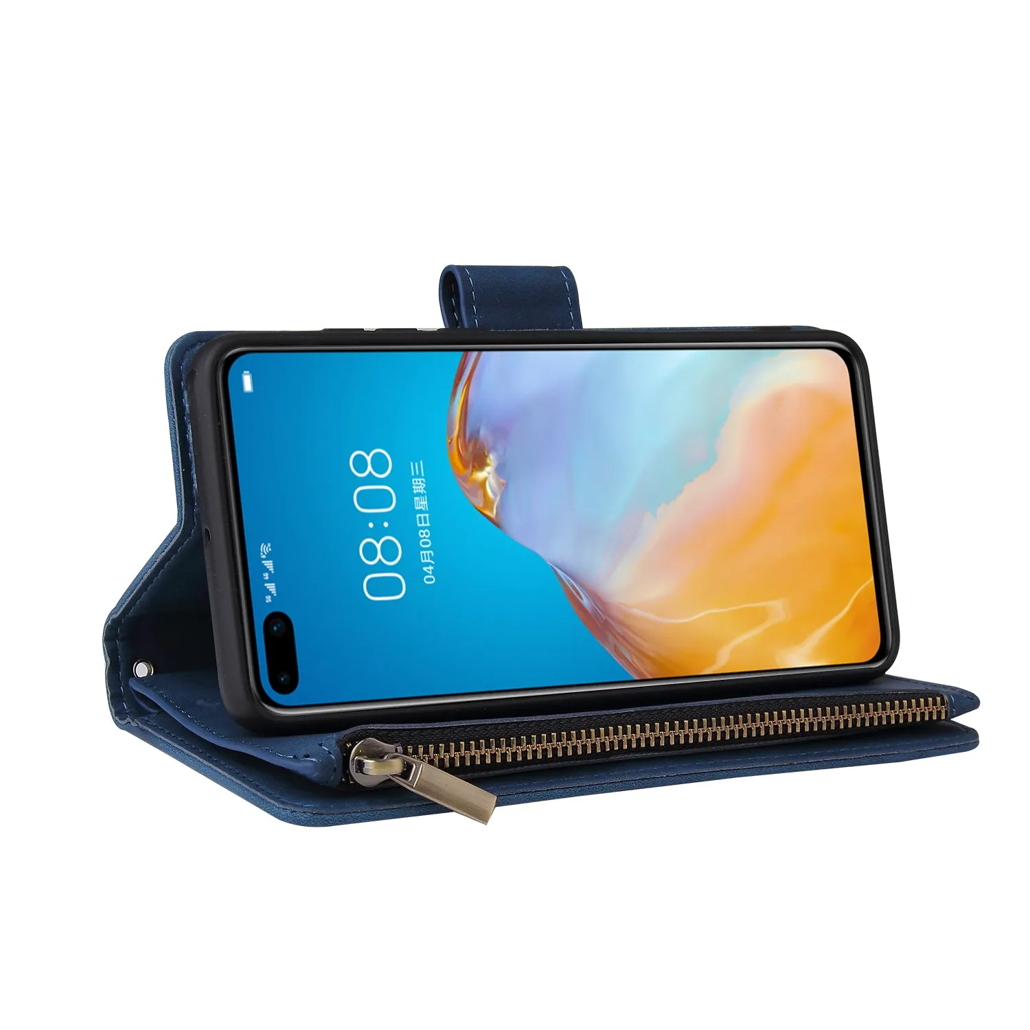 For HUAWEI P40 Case Smartphone Shell Wallet Design Zipper Closure Overall Protection Cellphone Cover  2 blue