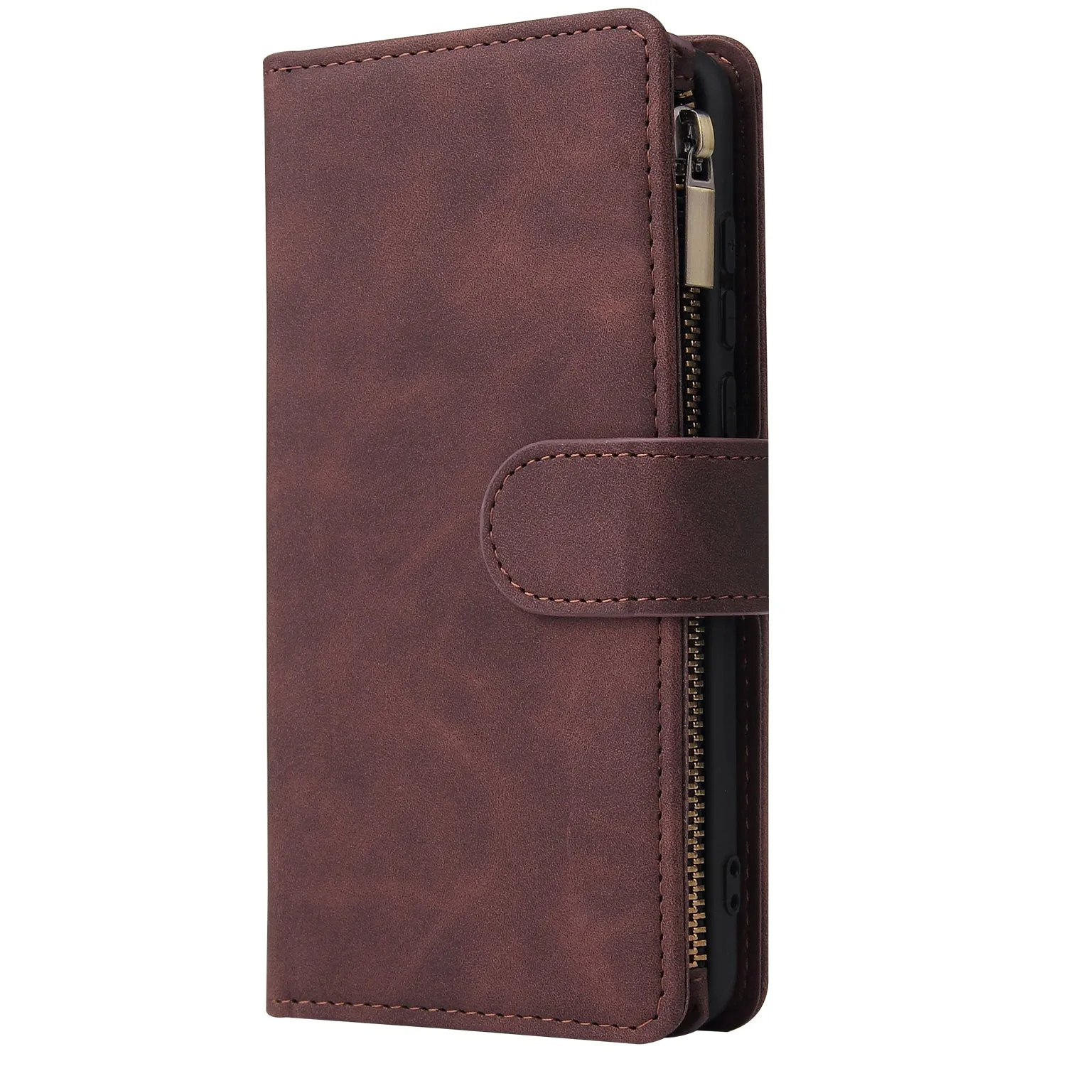 For HUAWEI P40 Case Smartphone Shell Wallet Design Zipper Closure Overall Protection Cellphone Cover  3 brown
