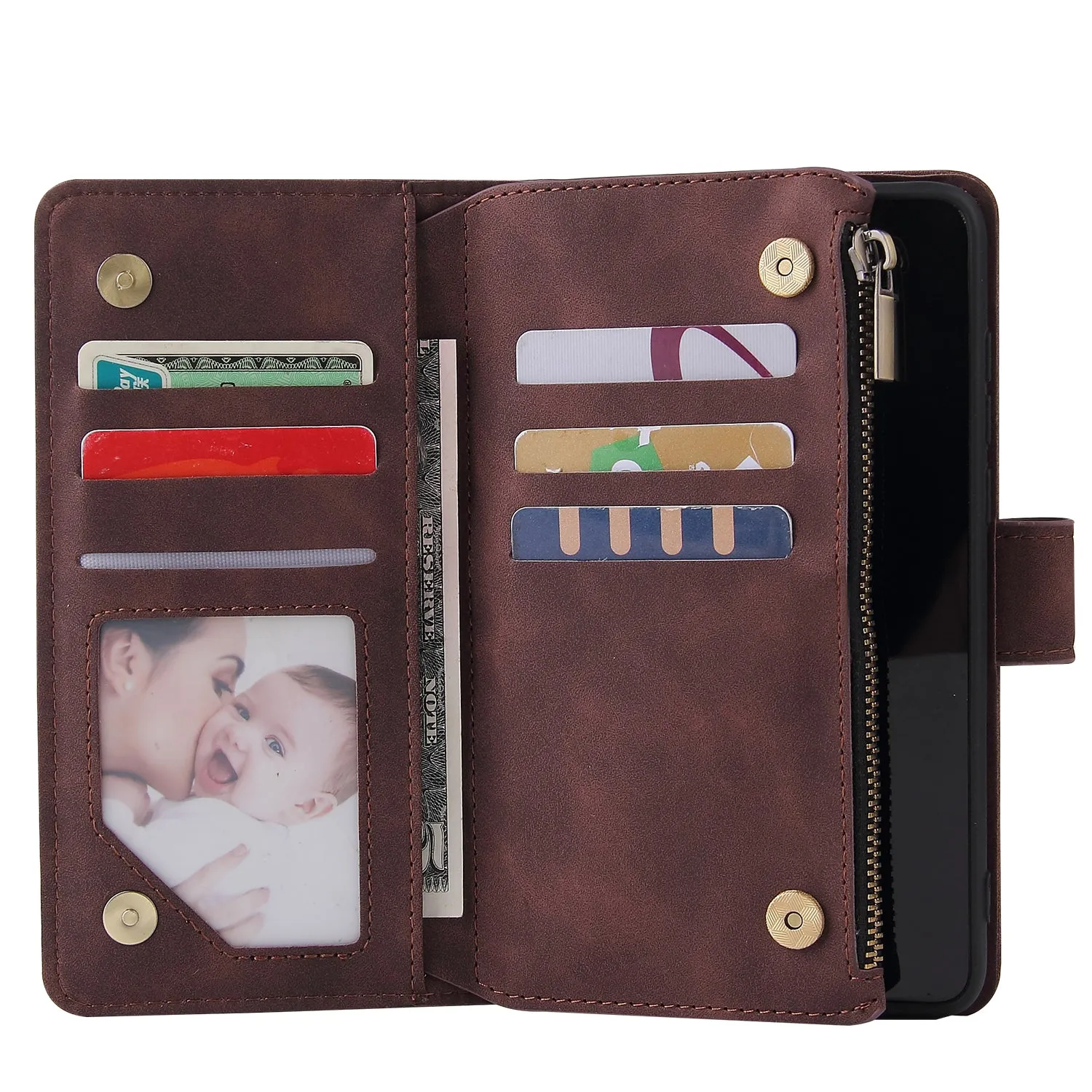 For HUAWEI P40 Case Smartphone Shell Wallet Design Zipper Closure Overall Protection Cellphone Cover  3 brown