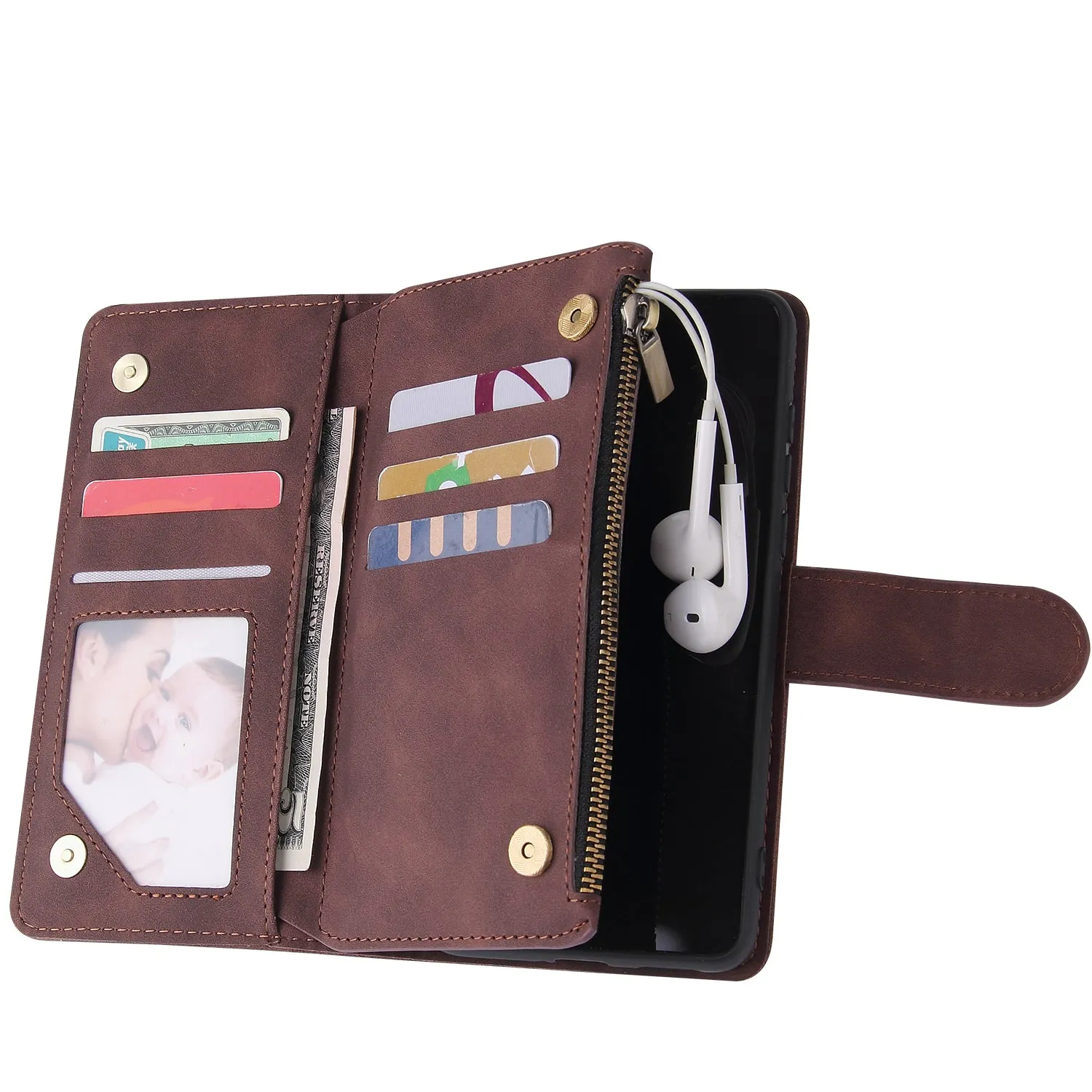 For HUAWEI P40 Case Smartphone Shell Wallet Design Zipper Closure Overall Protection Cellphone Cover  3 brown