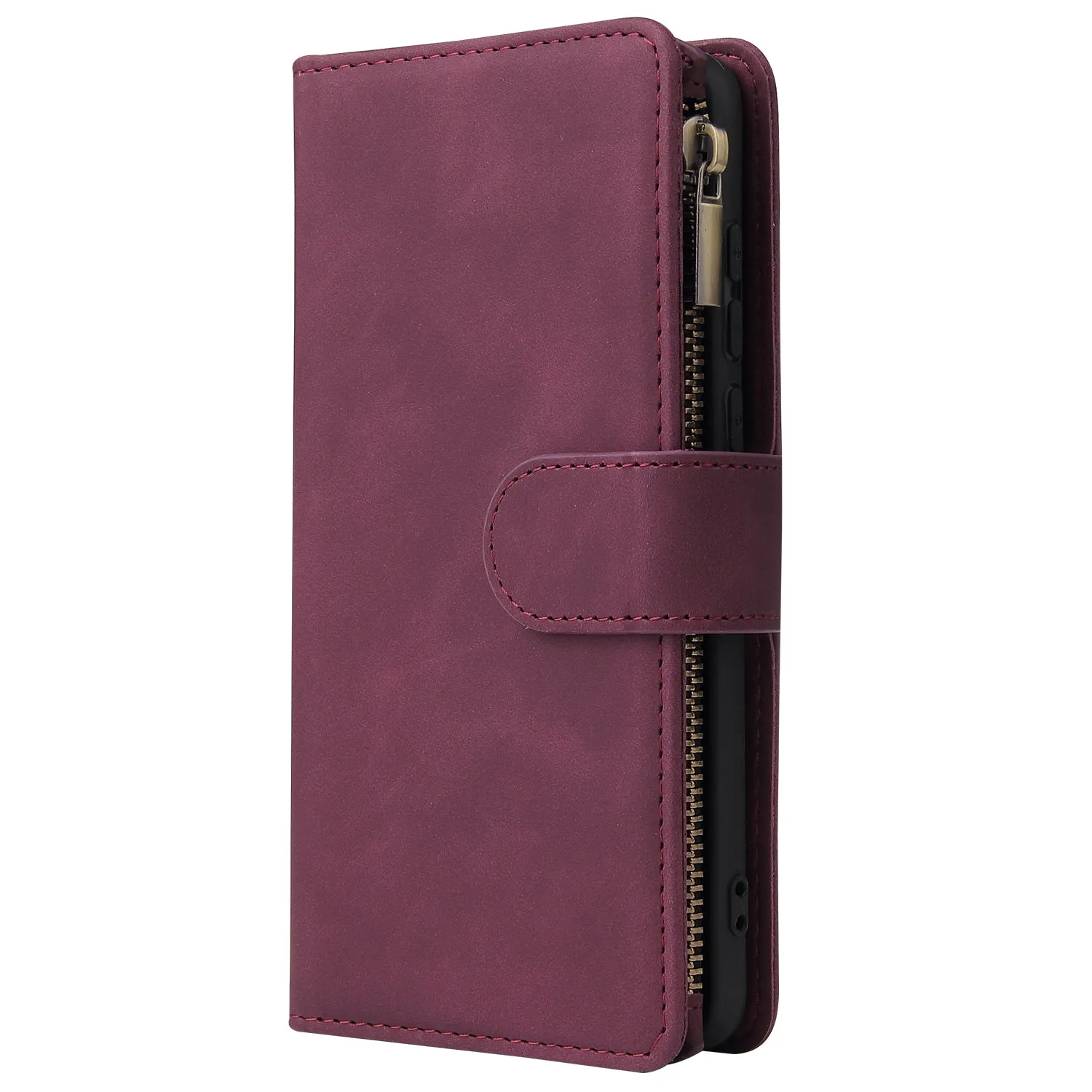 For HUAWEI P40 Case Smartphone Shell Wallet Design Zipper Closure Overall Protection Cellphone Cover  5 wine red