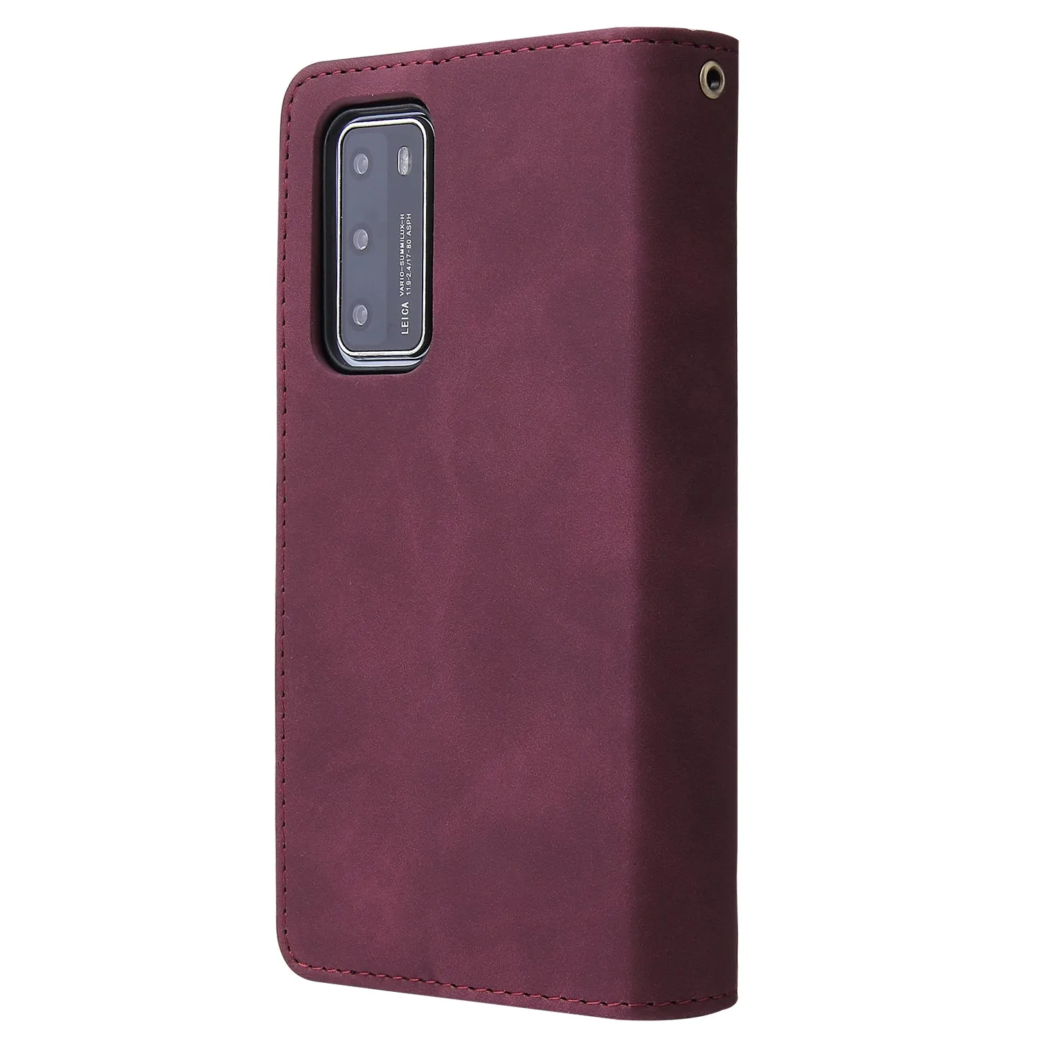 For HUAWEI P40 Case Smartphone Shell Wallet Design Zipper Closure Overall Protection Cellphone Cover  5 wine red