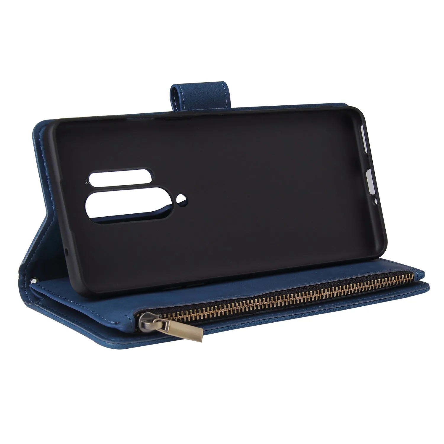 For One plus 8 pro Mobile Phone Case Smartphone Shell Wallet Design Zipper Closure Overall Protection Cellphone Cover  2 blue