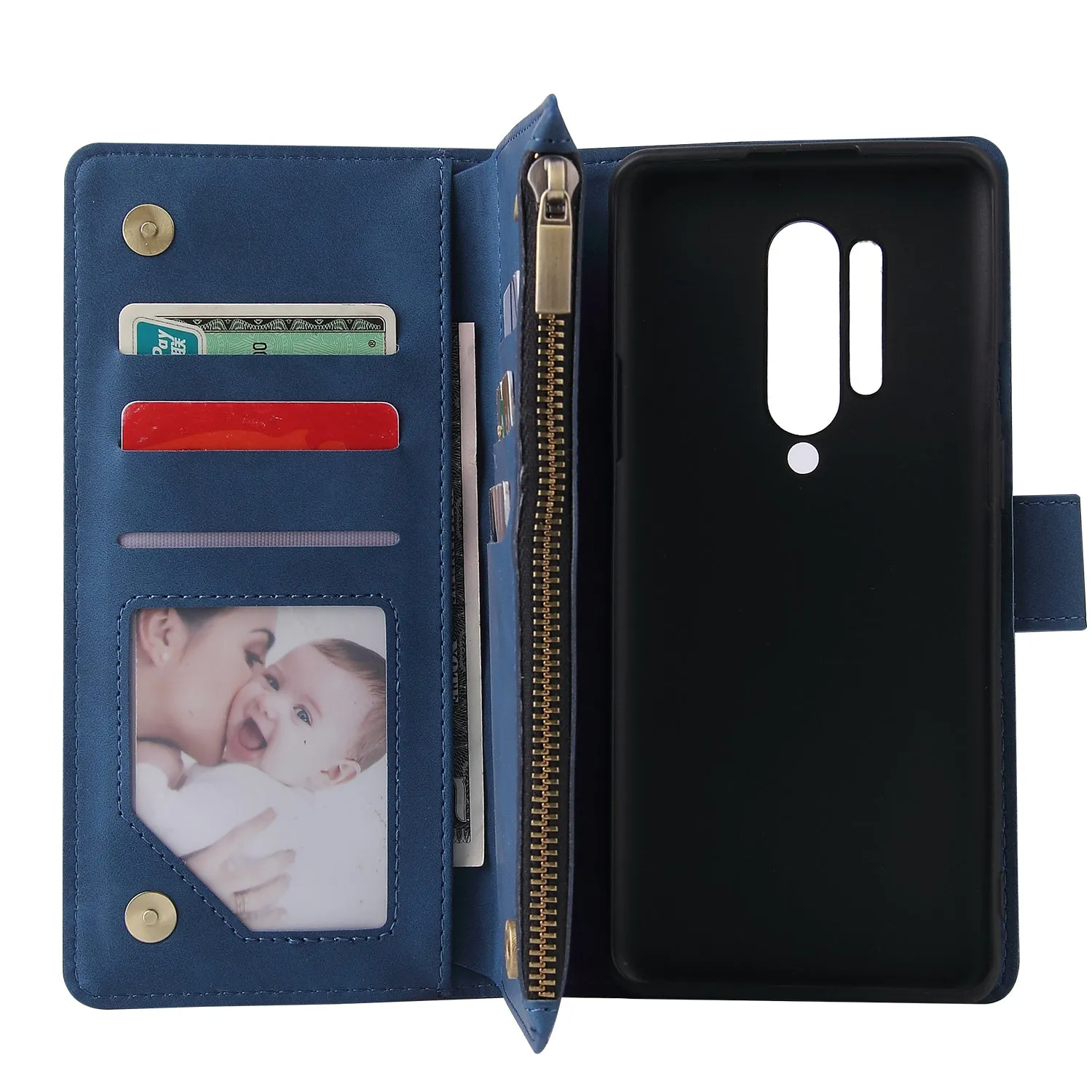 For One plus 8 pro Mobile Phone Case Smartphone Shell Wallet Design Zipper Closure Overall Protection Cellphone Cover  2 blue