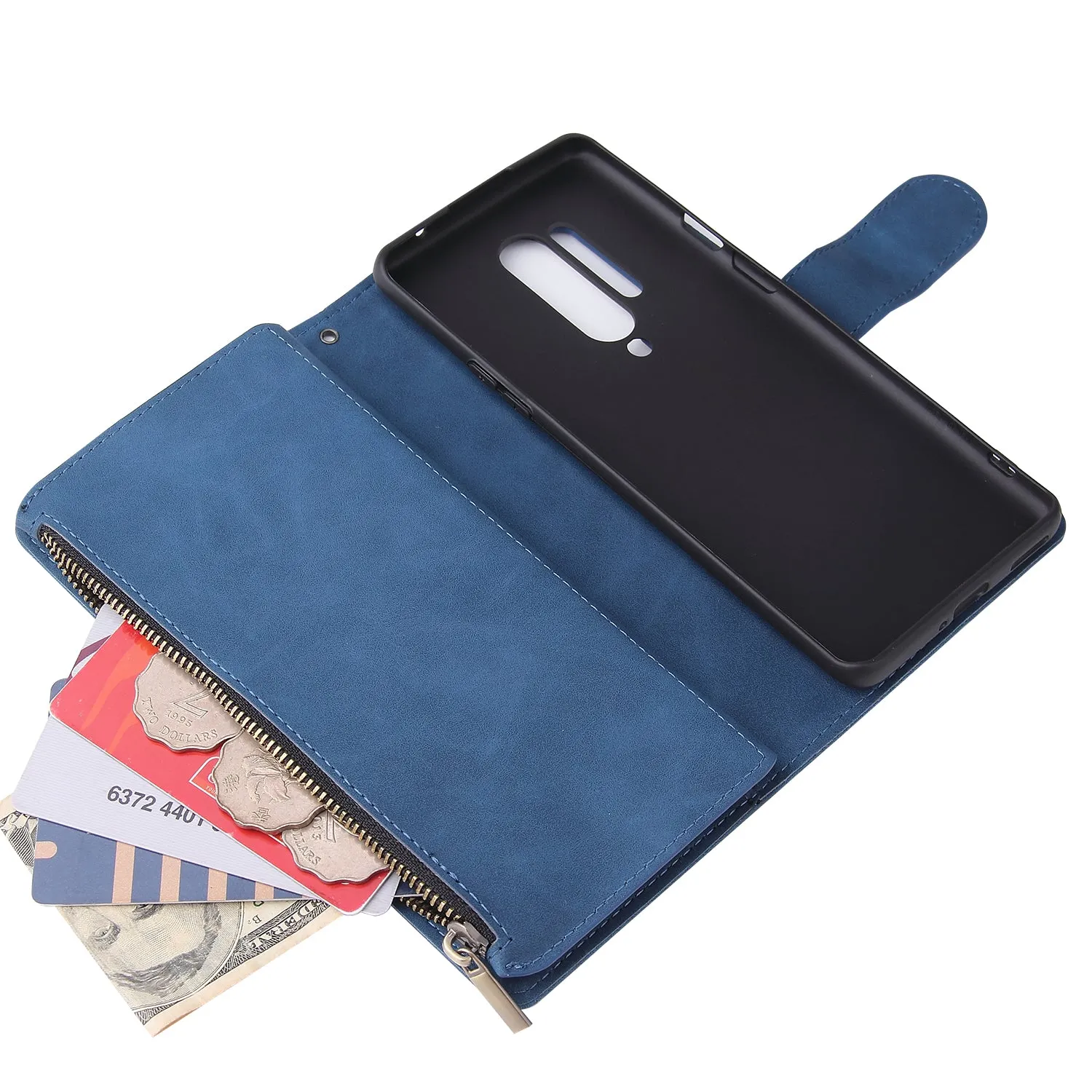 For One plus 8 pro Mobile Phone Case Smartphone Shell Wallet Design Zipper Closure Overall Protection Cellphone Cover  2 blue