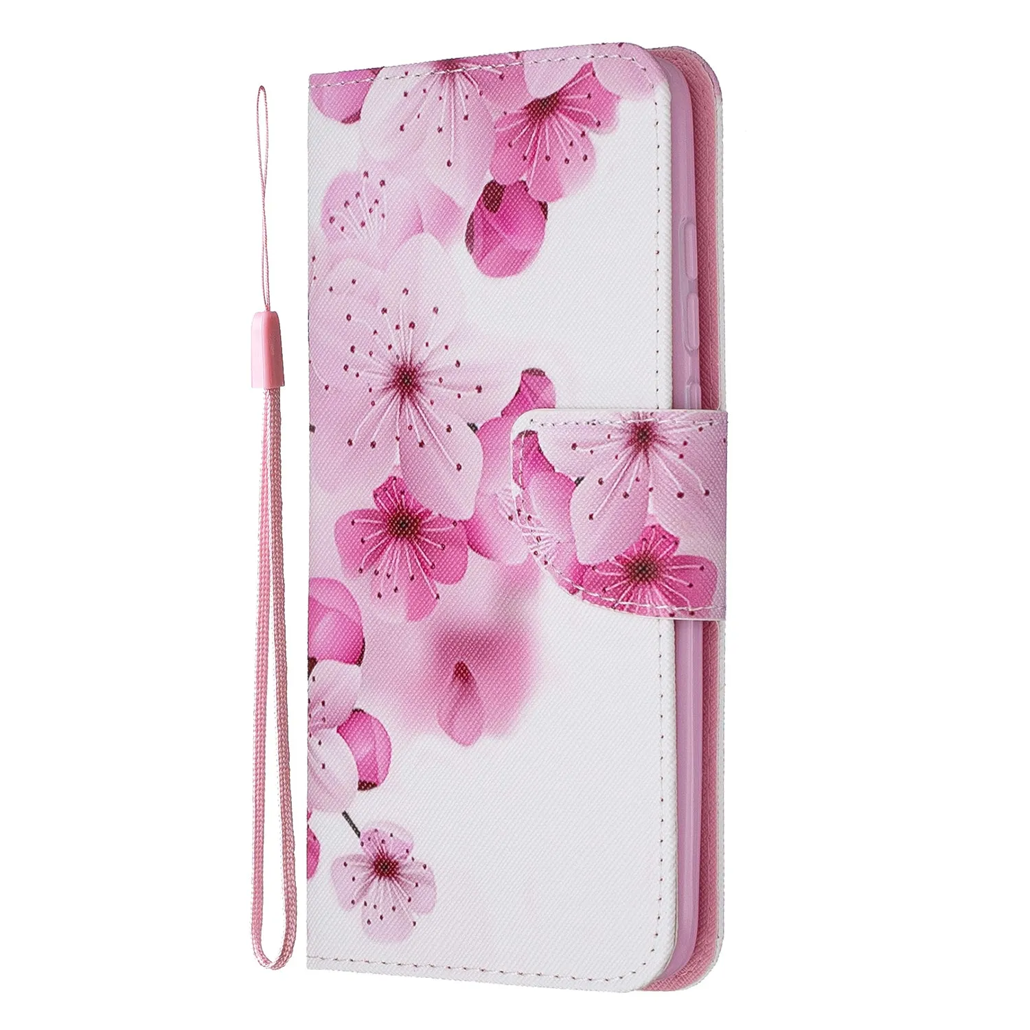 For Redmi Note 8/8 Pro Cellphone Cover Stand Function Wallet Design PU Leather Smartphone Shell Elegant Pattern Printed  peach blossom