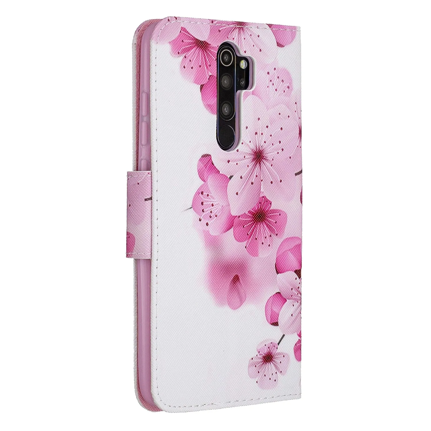 For Redmi Note 8/8 Pro Cellphone Cover Stand Function Wallet Design PU Leather Smartphone Shell Elegant Pattern Printed  peach blossom