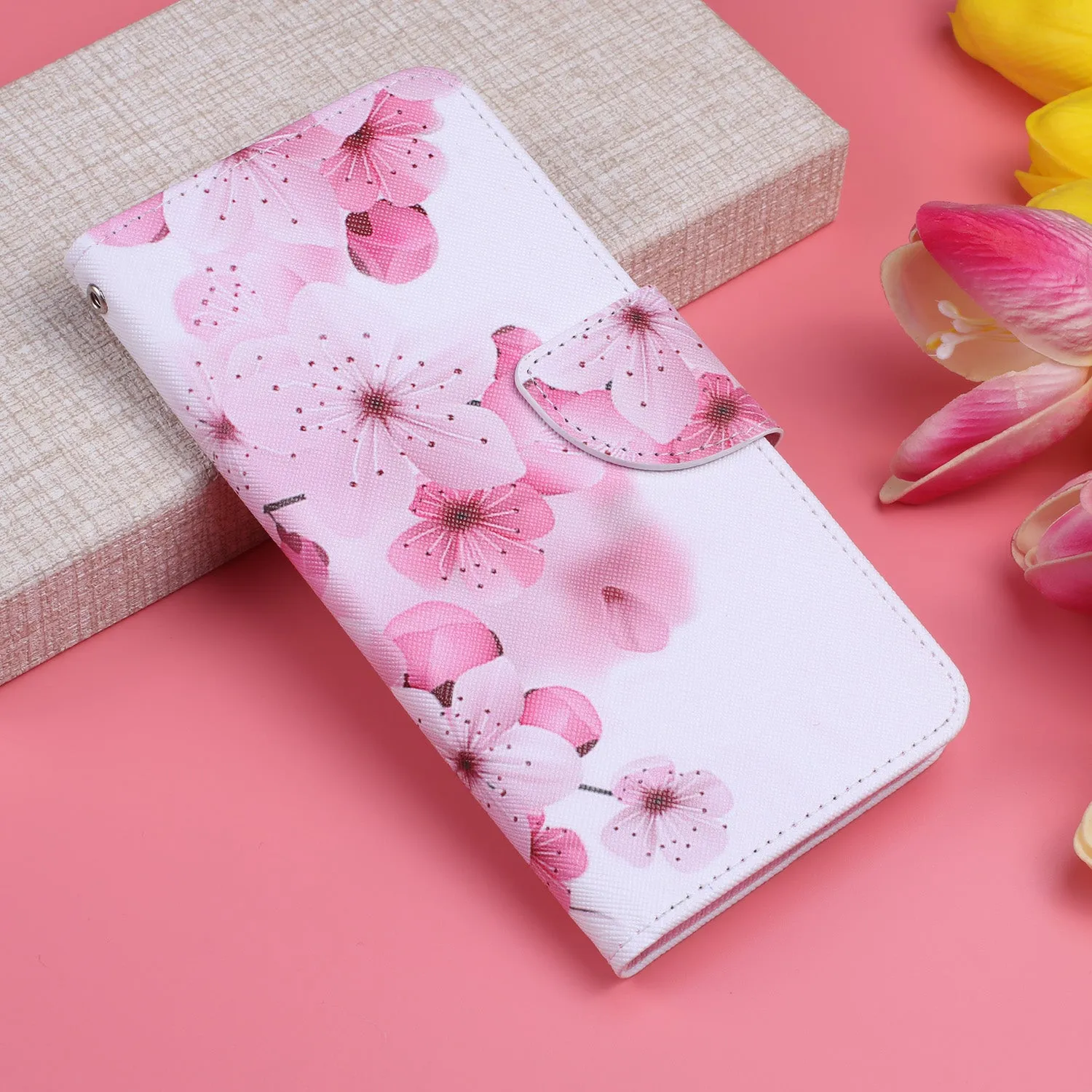 For Redmi Note 8/8 Pro Cellphone Cover Stand Function Wallet Design PU Leather Smartphone Shell Elegant Pattern Printed  peach blossom