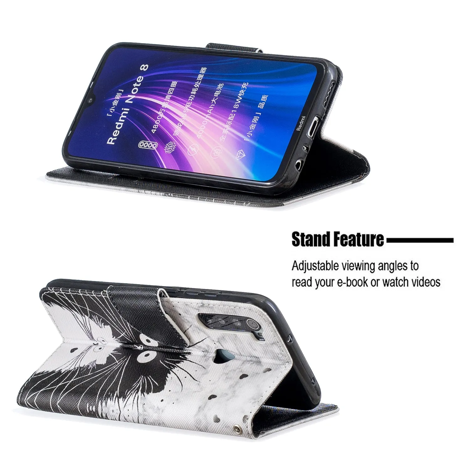 For Redmi Note 8/8 Pro Cellphone Cover Stand Function Wallet Design PU Leather Smartphone Shell Elegant Pattern Printed  peach blossom