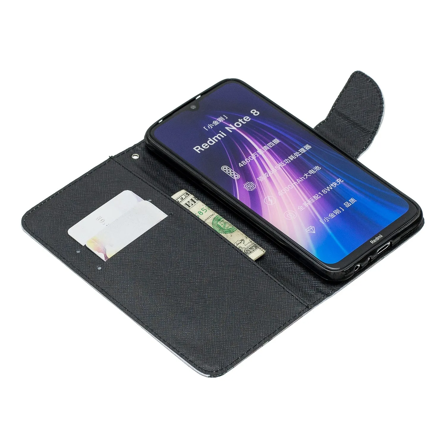 For Redmi Note 8/8 Pro Cellphone Cover Stand Function Wallet Design PU Leather Smartphone Shell Elegant Pattern Printed  peach blossom