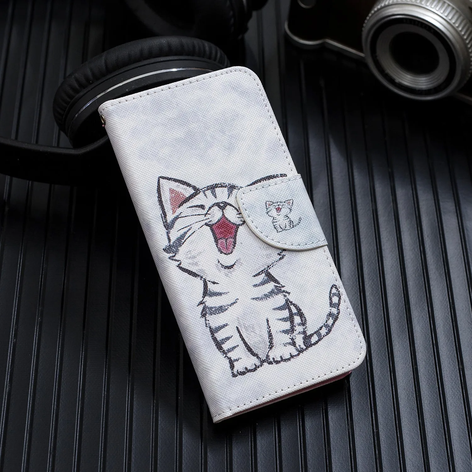 For Redmi Note 8/8 Pro Cellphone Cover Stand Function Wallet Design PU Leather Smartphone Shell Elegant Pattern Printed  Red lip cat