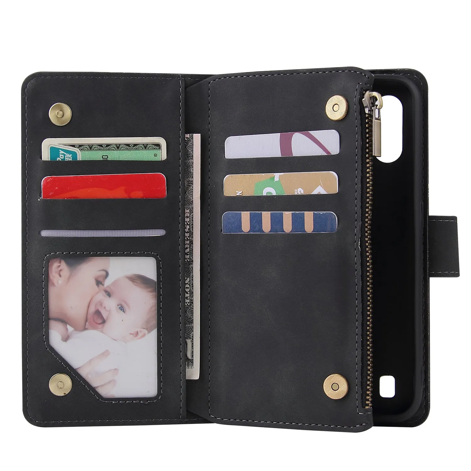 For Samsung A01 Case Smartphone Shell Wallet Design Zipper Closure Overall Protection Cellphone Cover  1 black