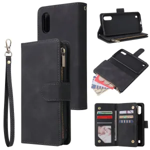 For Samsung A01 Case Smartphone Shell Wallet Design Zipper Closure Overall Protection Cellphone Cover  1 black