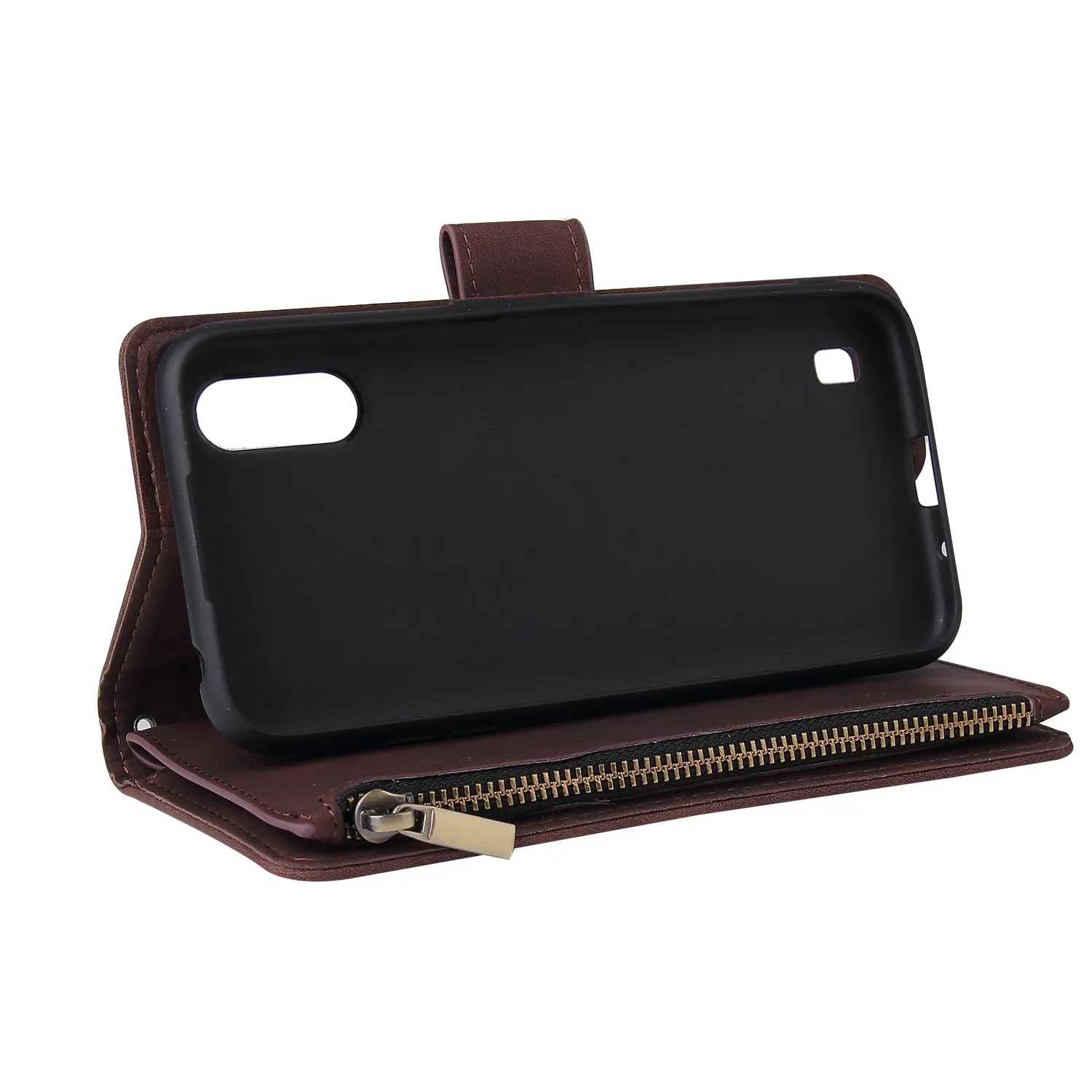For Samsung A01 Case Smartphone Shell Wallet Design Zipper Closure Overall Protection Cellphone Cover  5 wine red