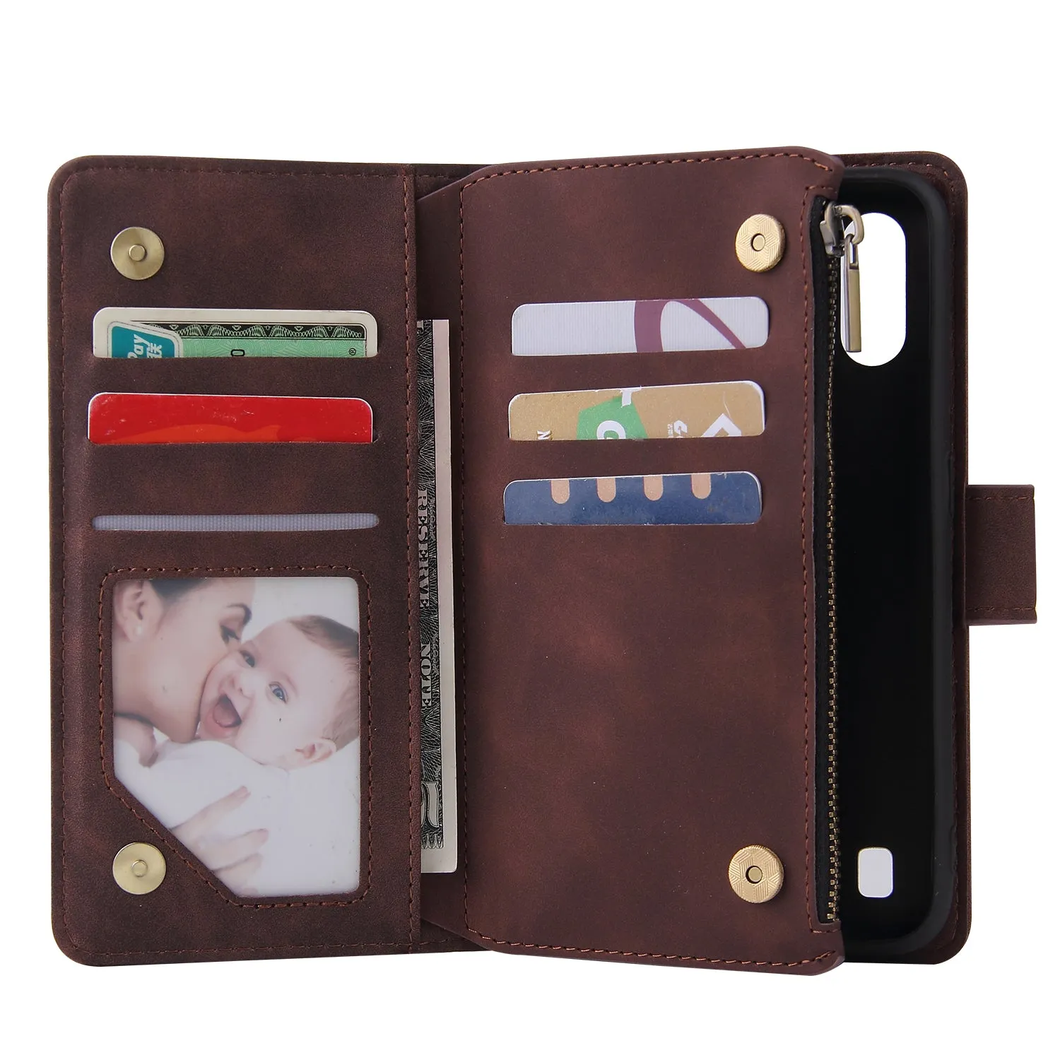 For Samsung A01 Case Smartphone Shell Wallet Design Zipper Closure Overall Protection Cellphone Cover  5 wine red