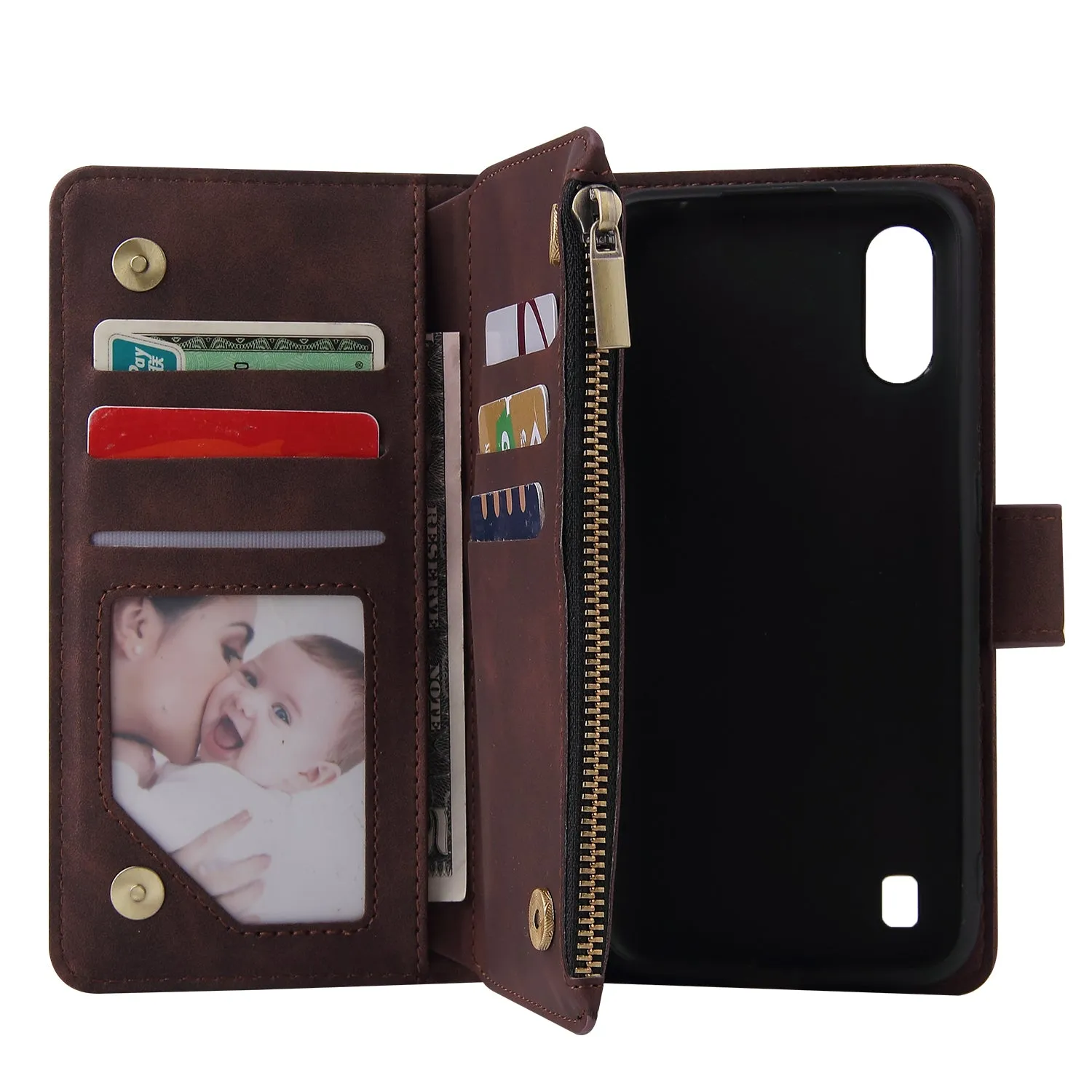 For Samsung A01 Case Smartphone Shell Wallet Design Zipper Closure Overall Protection Cellphone Cover  5 wine red