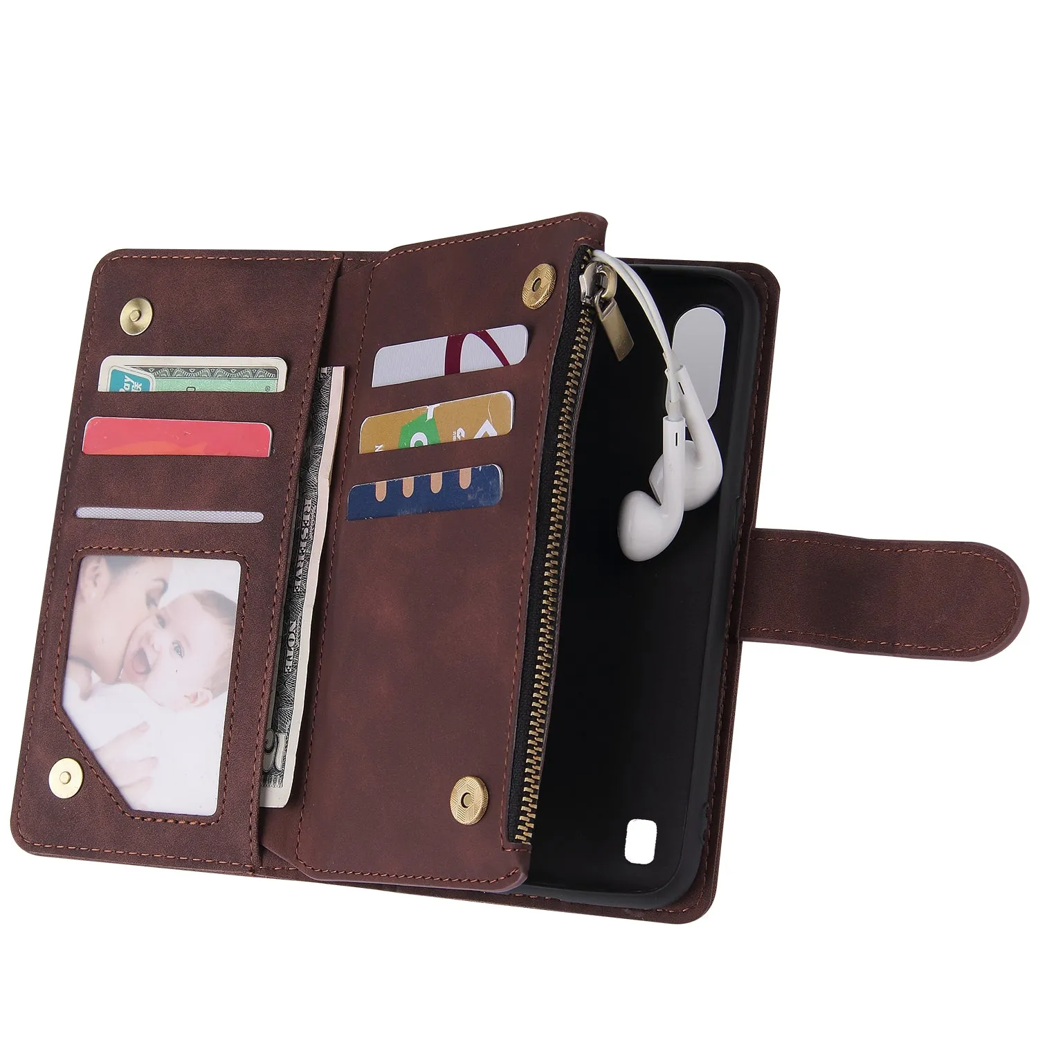 For Samsung A01 Case Smartphone Shell Wallet Design Zipper Closure Overall Protection Cellphone Cover  5 wine red