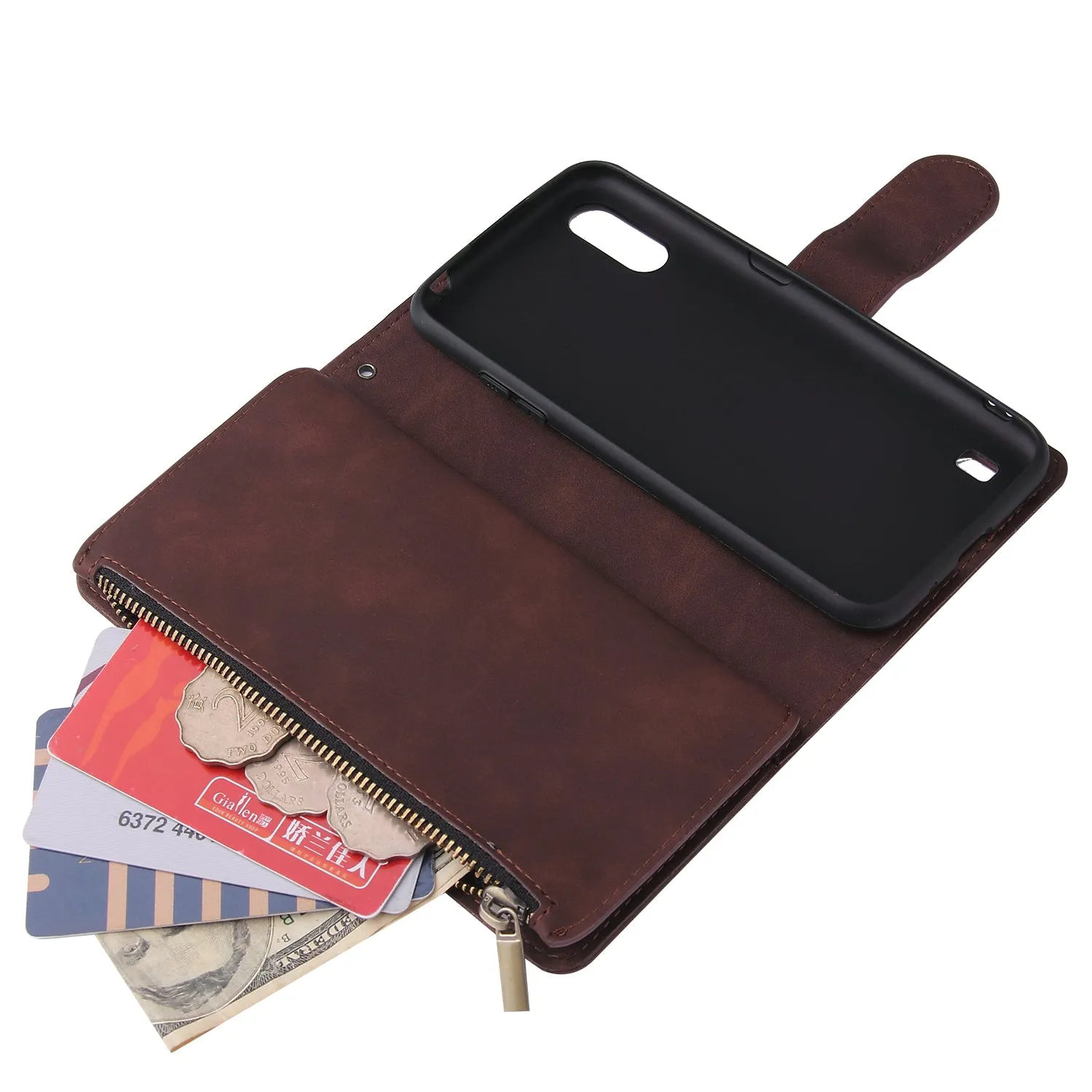 For Samsung A01 Case Smartphone Shell Wallet Design Zipper Closure Overall Protection Cellphone Cover  5 wine red