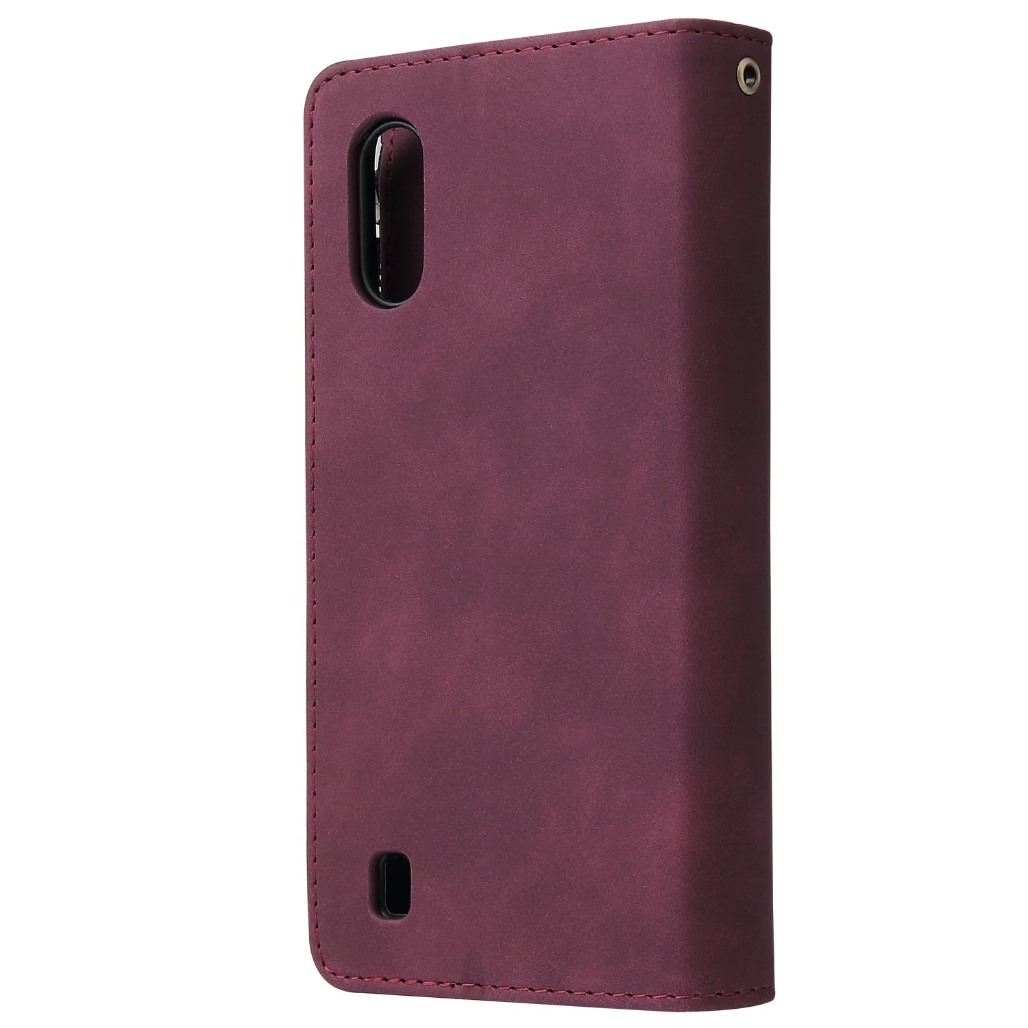 For Samsung A01 Case Smartphone Shell Wallet Design Zipper Closure Overall Protection Cellphone Cover  5 wine red