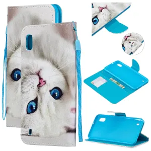 For Samsung A10/A20/A30 Smartphone Case PU Leather Wallet Design Cellphone Cover with Card Holder Stand Available Blue eyes cat
