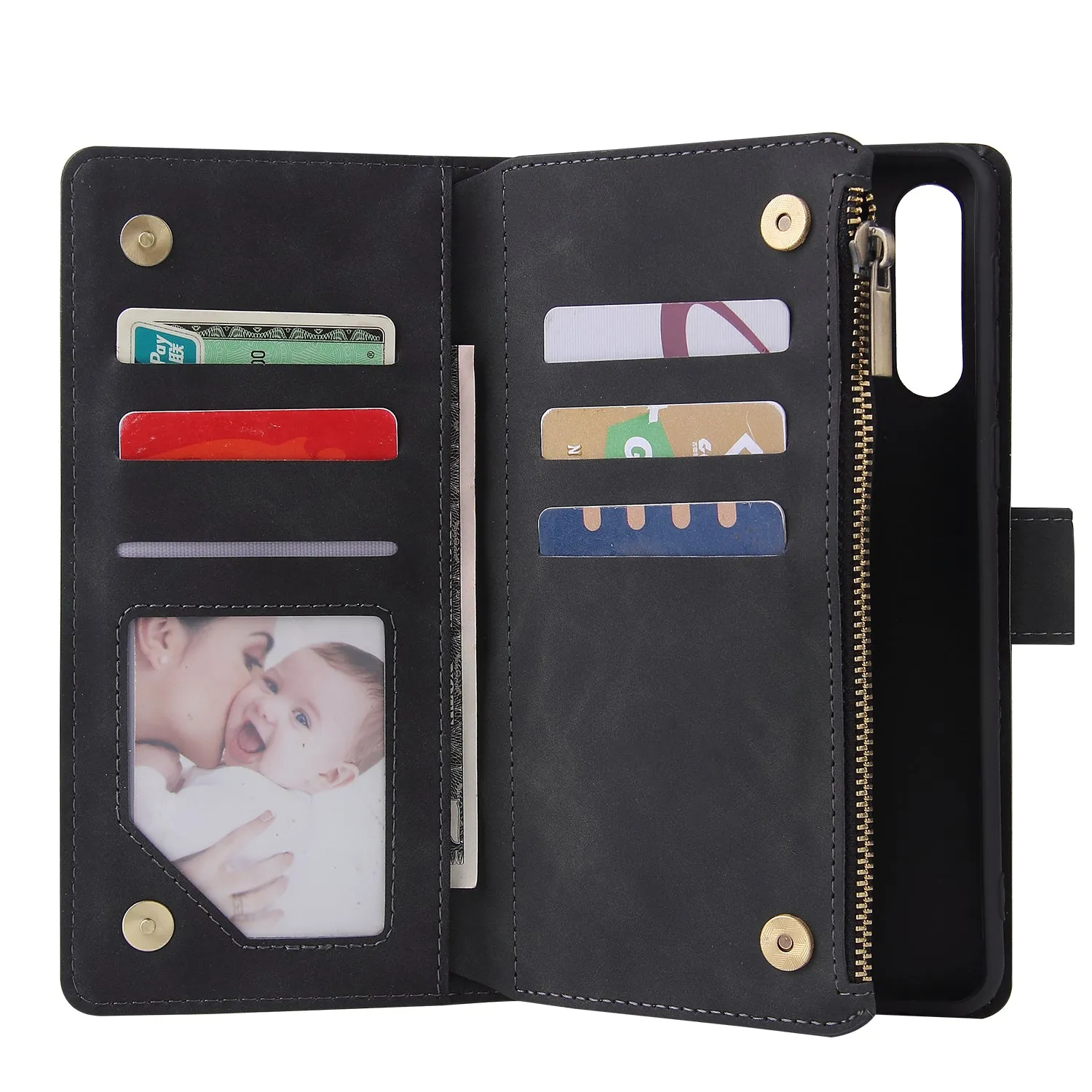 For Samsung A21 Mobile Phone Case Smartphone Shell Wallet Design Zipper Closure Overall Protection Cover  1 black