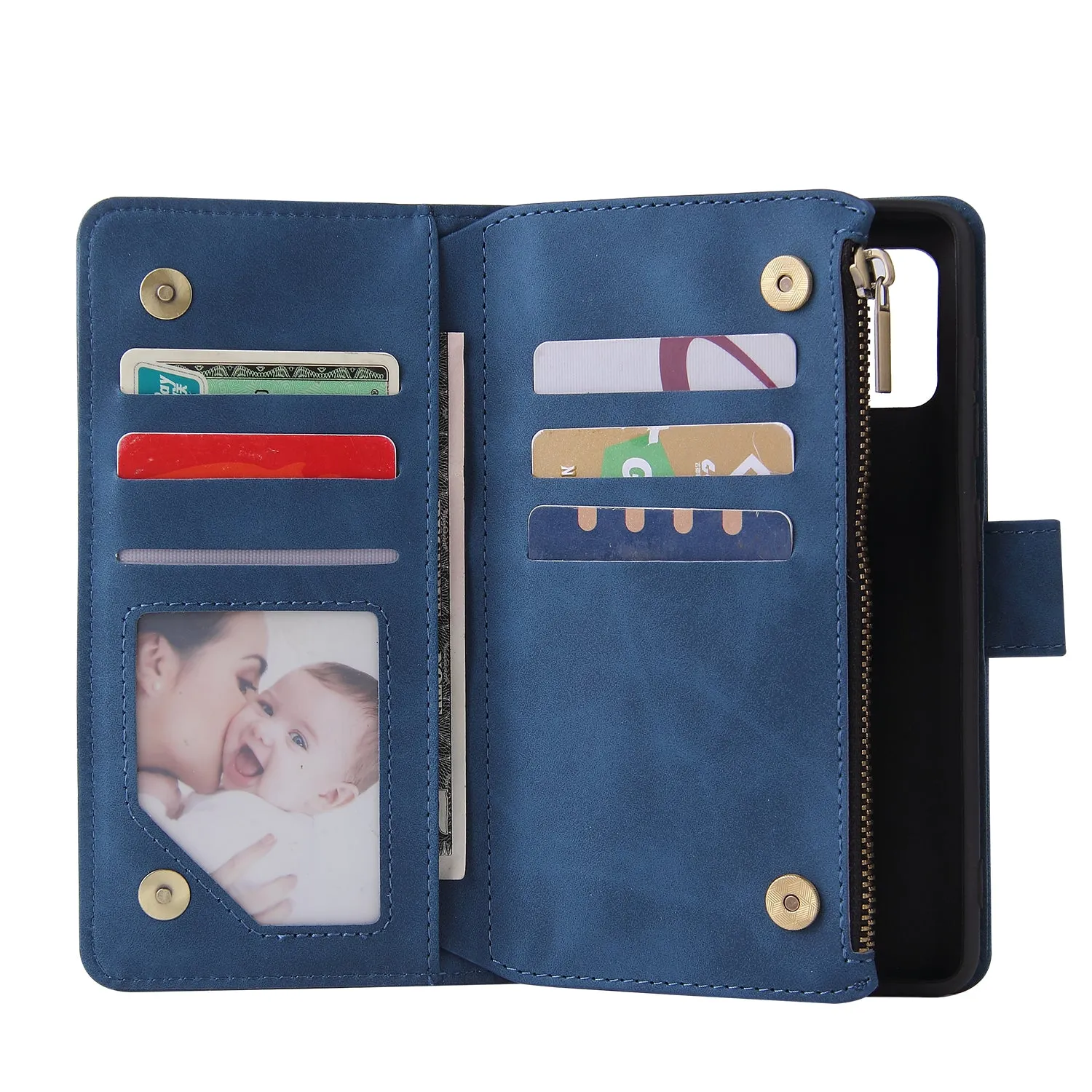 For Samsung A41 Mobile Phone Case Wallet Design Zipper Closure Overall Protection Cellphone Cover  2 blue