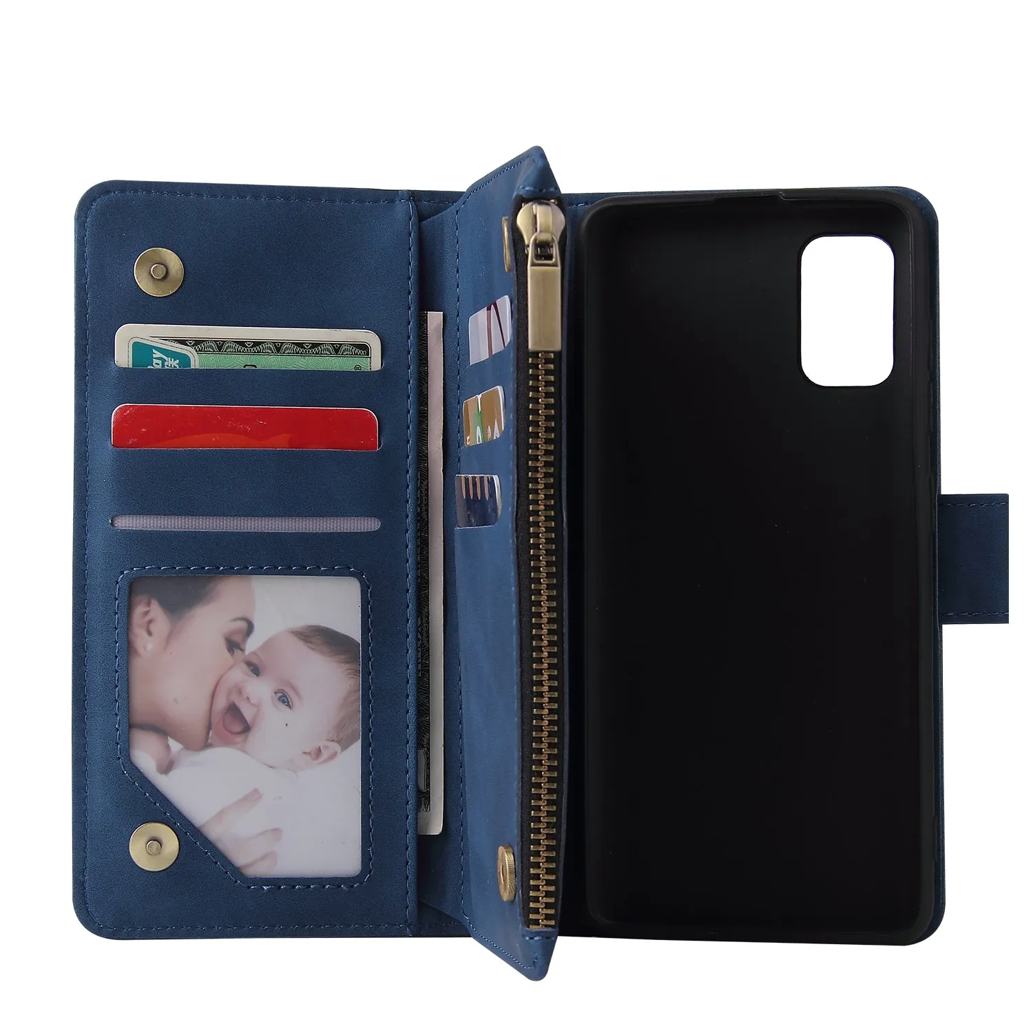 For Samsung A41 Mobile Phone Case Wallet Design Zipper Closure Overall Protection Cellphone Cover  2 blue