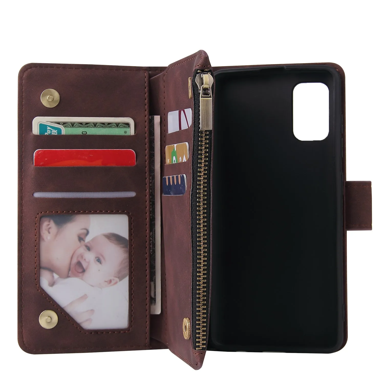 For Samsung A41 Mobile Phone Case Wallet Design Zipper Closure Overall Protection Cellphone Cover  2 blue