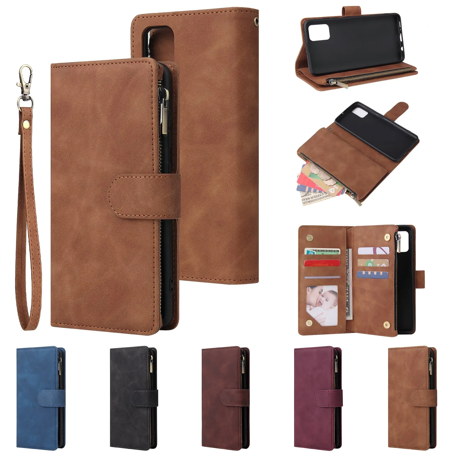 For Samsung A51 Case Smartphone Shell Precise Cutouts Zipper Closure Wallet Design Overall Protection Phone Cover  Blue