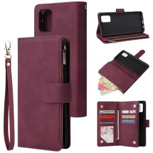For Samsung A51 Case Smartphone Shell Precise Cutouts Zipper Closure Wallet Design Overall Protection Phone Cover  Wine red