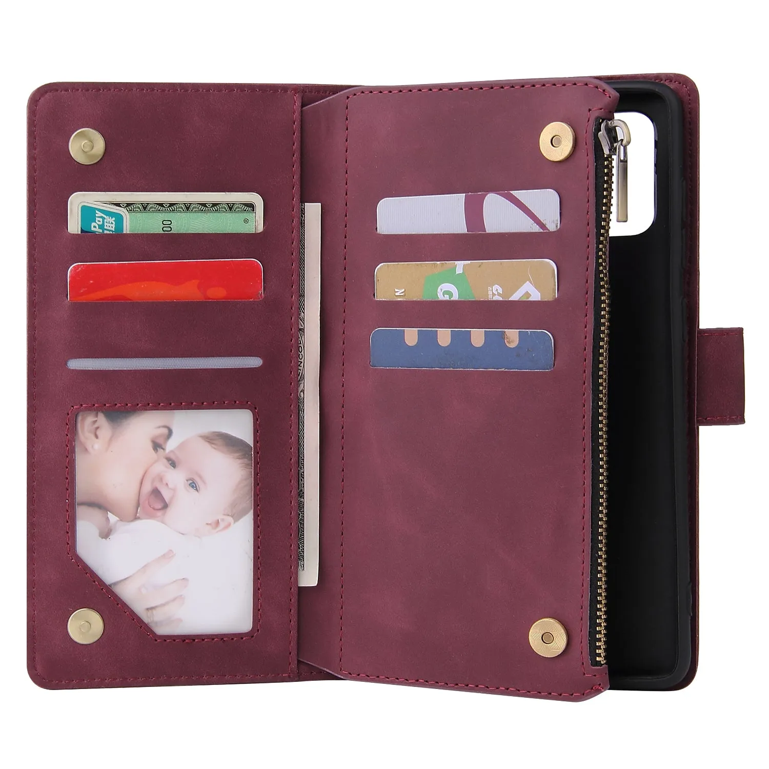 For Samsung A71 Case Smartphone Shell Precise Cutouts Zipper Closure Wallet Design Overall Protection Phone Cover  Wine red