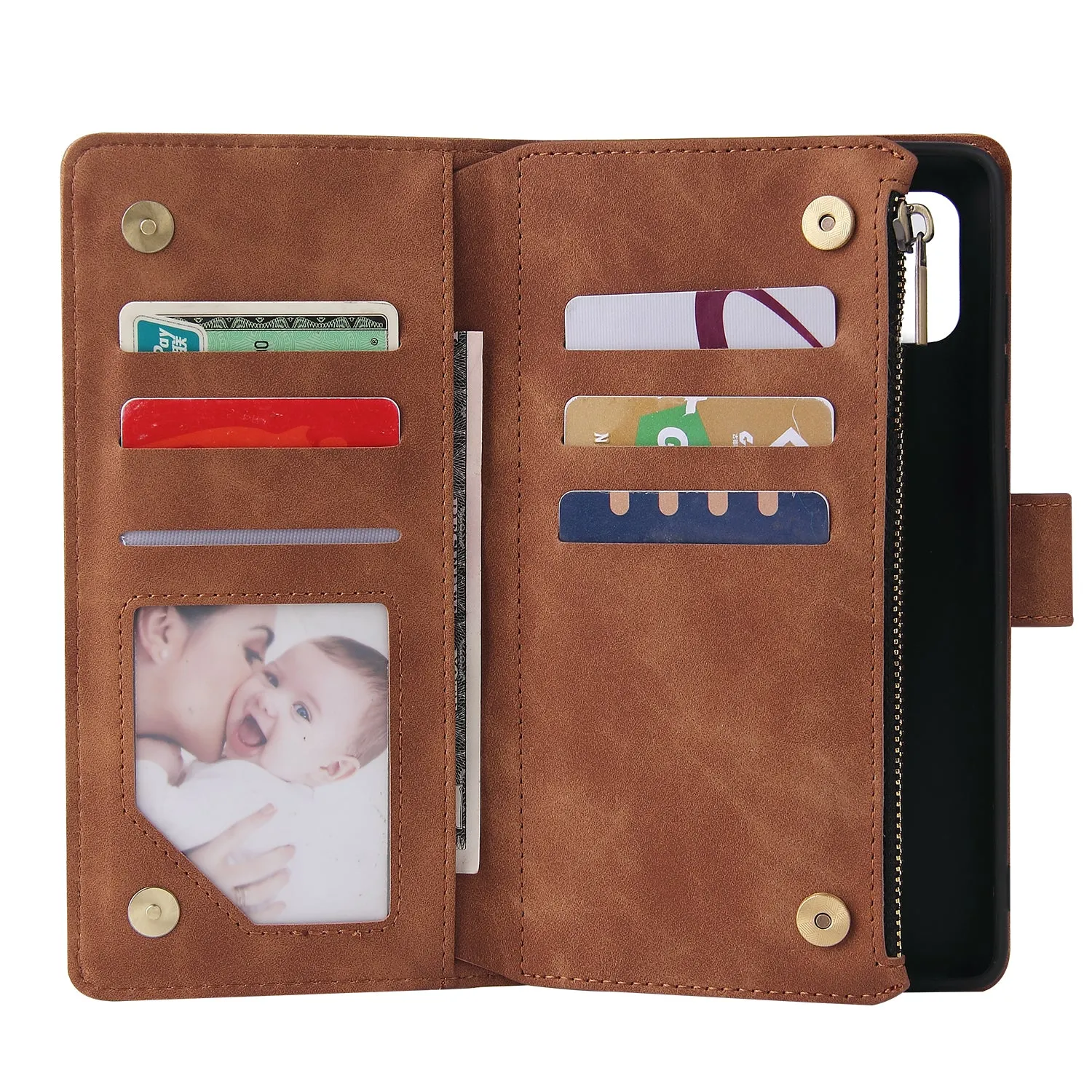For Samsung NOTE 10 Lite Case Smartphone Shell Wallet Design Zipper Closure Overall Protection Cellphone Cover  4 brown