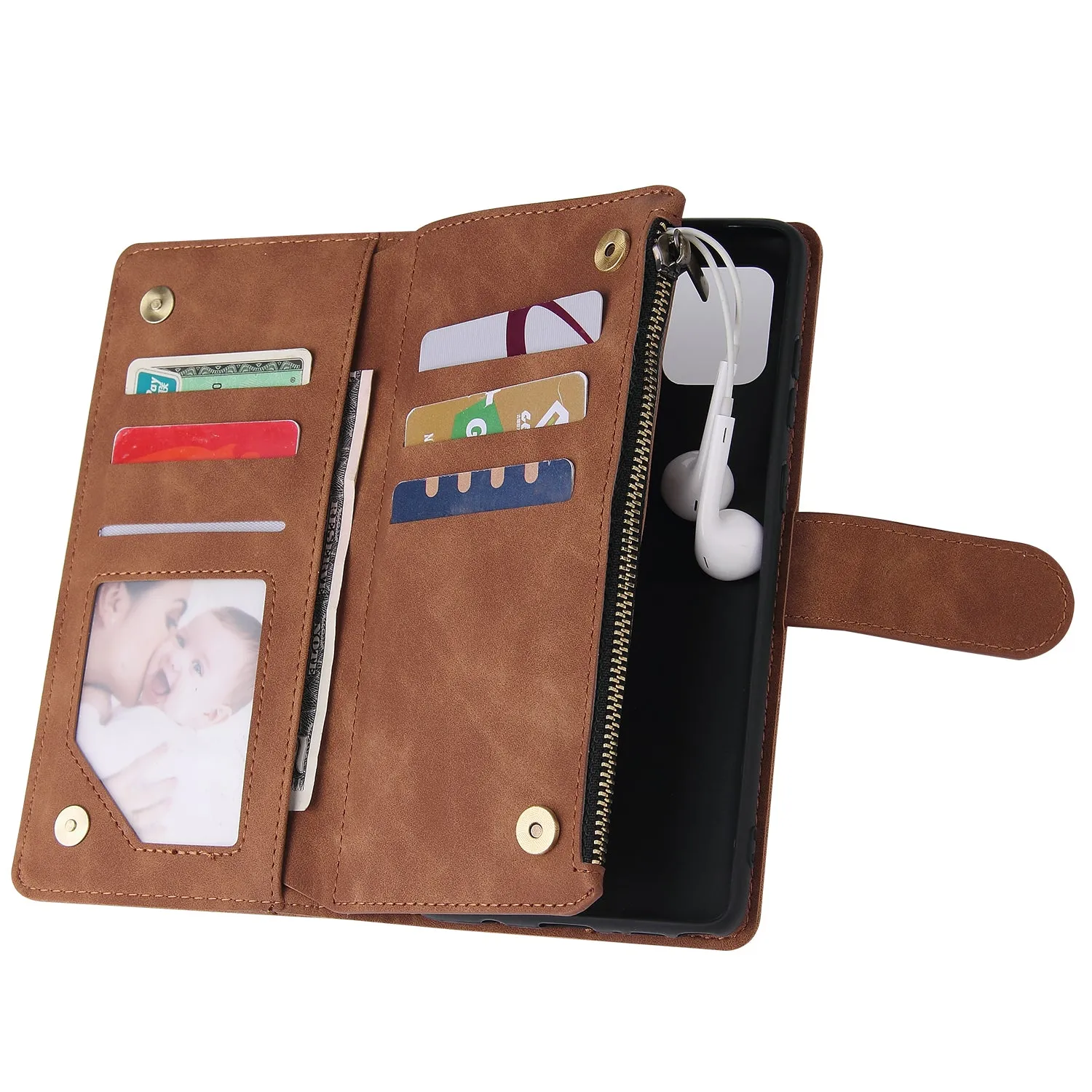 For Samsung NOTE 10 Lite Case Smartphone Shell Wallet Design Zipper Closure Overall Protection Cellphone Cover  4 brown