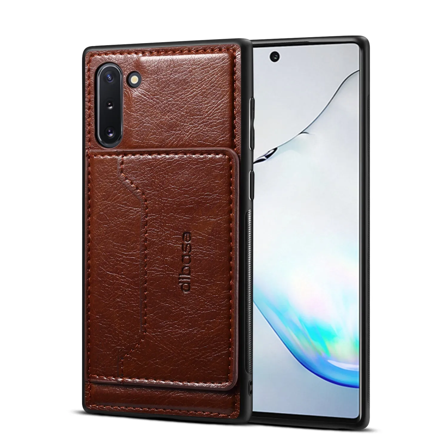 For Samsung Note 10/10 Pro Cellphone Cover 2-in-1 Stand Function Textured PU Leather Anti-scratch Overall Protection Case Card Holder brown