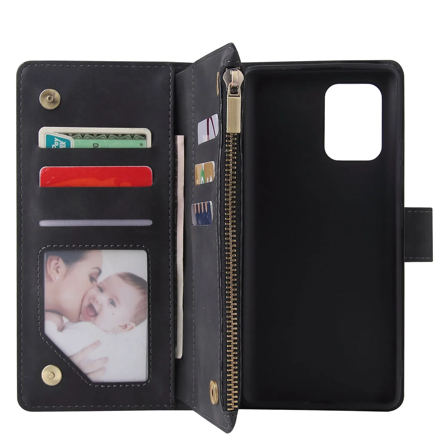 For Samsung S10 Lite 2020 Mobile Phone Case Wallet Design Zipper Closure Overall Protection Cellphone Cover  1 black