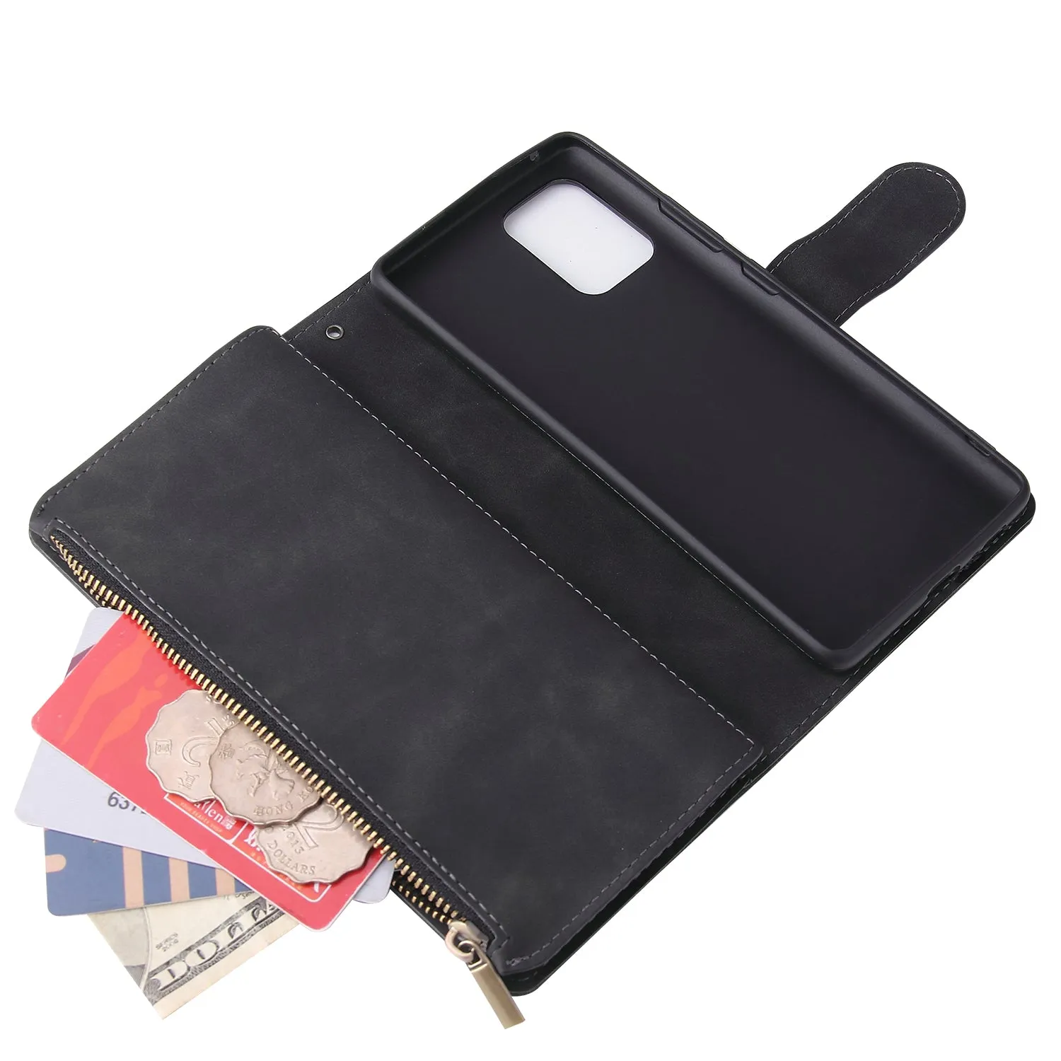 For Samsung S10 Lite 2020 Mobile Phone Case Wallet Design Zipper Closure Overall Protection Cellphone Cover  1 black