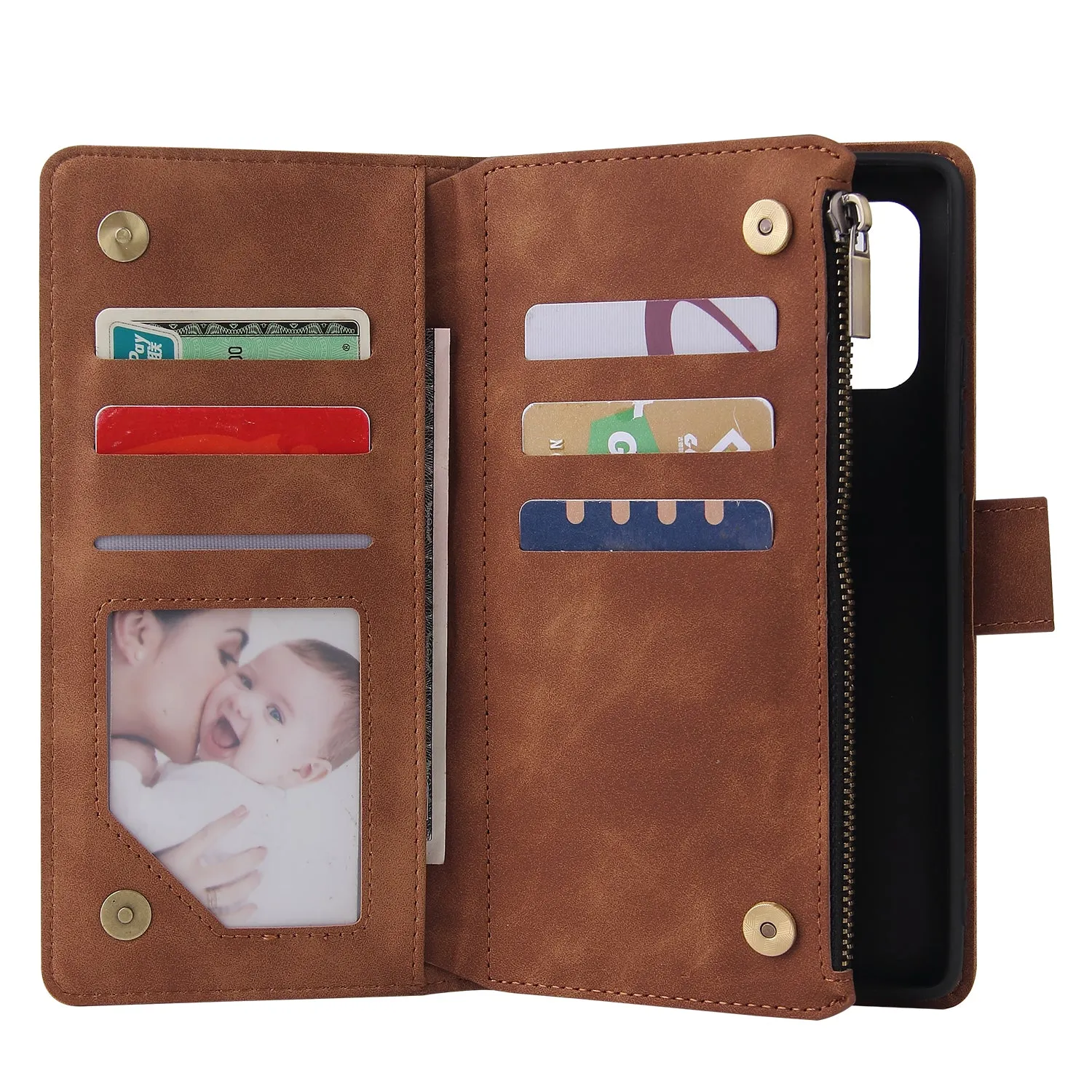For Samsung S10 Lite 2020 Mobile Phone Case Wallet Design Zipper Closure Overall Protection Cellphone Cover  4 brown